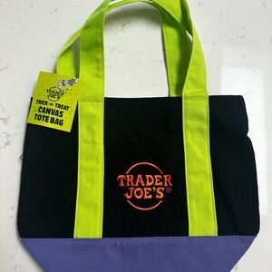 Trader Joe's Mini Canvas Tote Bag - Black, Lime, and Purple